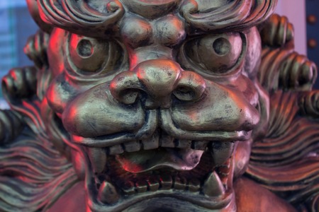 Traditional Chinese lion statue. Photo Focus on the nose.の写真素材