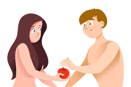 Composition with the characters. The Woman gives the man an apple.のイラスト素材