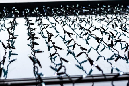 Garlands decoration on the windowの写真素材