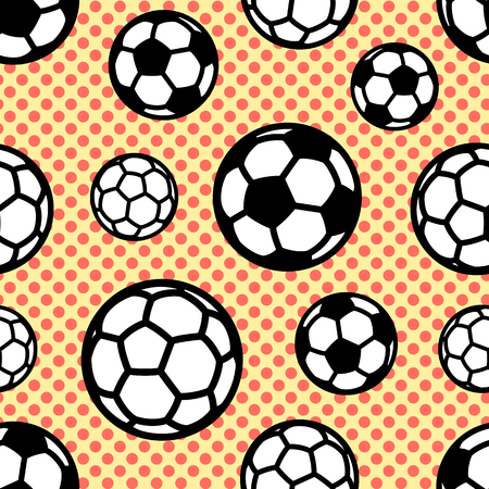 Pattern with soccer balls on background circles.のイラスト素材
