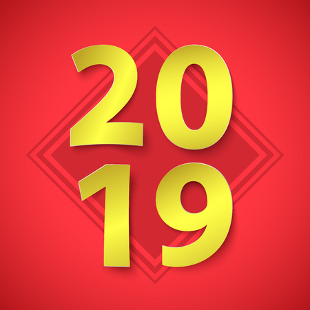 2019 New Year background. Vector illustration in paper style with gold numbers 2019のイラスト素材