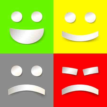 Different smiles in paper style with shadow. Vector Illustration of joyful and evil smilesのイラスト素材