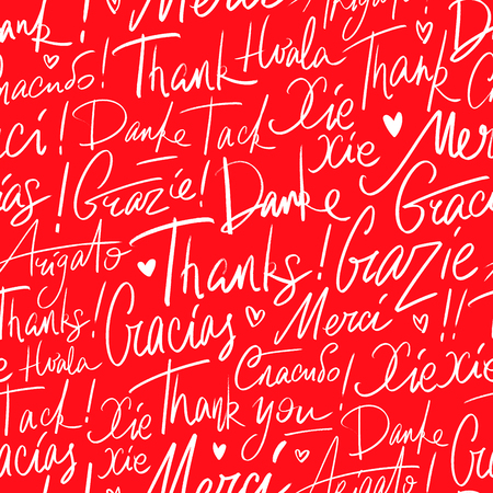 Thank you in different languages of the world. Seamless vector handwritten pattern of Thanksのイラスト素材