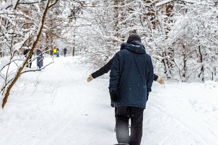 Walk in the winter woodの写真素材