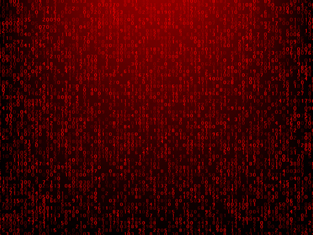 Abstract technology red background with computer code. Programming, hacker, coding, bitcoin vector illustrationのイラスト素材