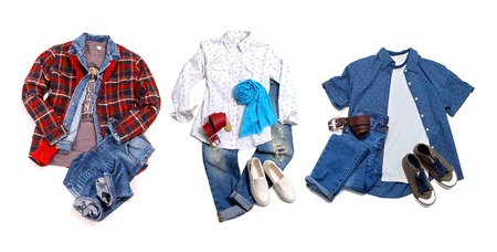Mens and womens clothing collection on white backgroundの写真素材