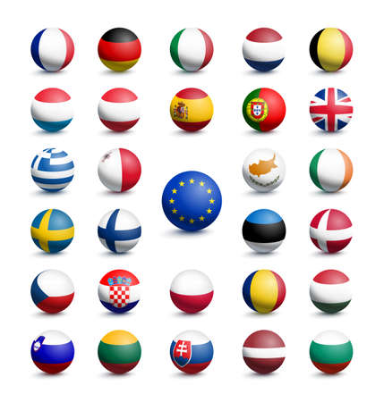 Flags in the shape of a ball of the European Union together with the UKの写真素材