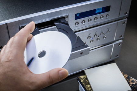 Music player with CD in the trayの写真素材