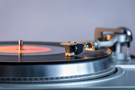 Vinyl player. Vinyl plate and needle close-up.の写真素材