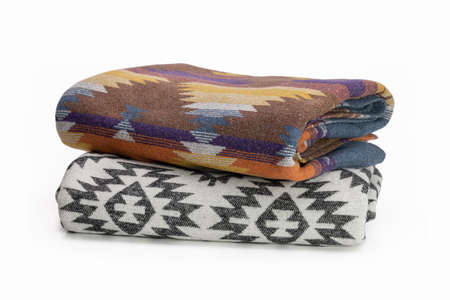 Two warm bedspreads, plaid inspired by Navajo. Cold weather accessory, gift souvenir.