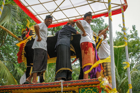 Bali Island, Indonesia, January 07, 2007. The teacher's cremation ceremony was attended by several...