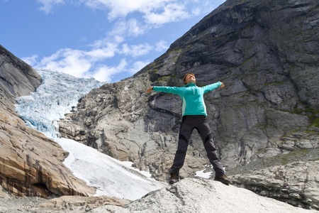 Sport girl in Norway maountainsの写真素材