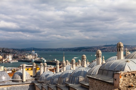 view from Suleymaniye mosque to Bosphorus,  Istanbul, Turkeyの写真素材