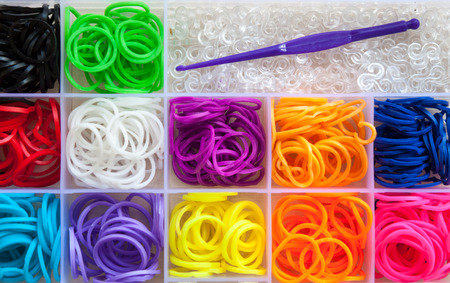Colorful of elastic rainbow loom bands for needleworkの写真素材