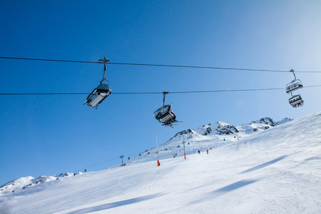 Slope on the skiing resort, European Alpsの写真素材