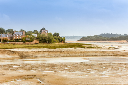Panorama of Brittany Bretagne coastline at low tide, Franceの写真素材