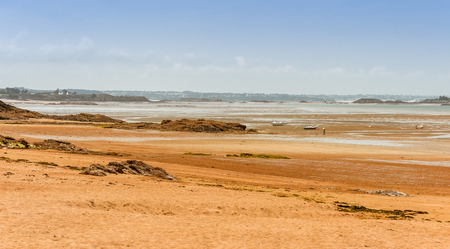 Panorama of Brittany Bretagne coastline at low tide, Franceの写真素材