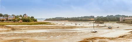 Panorama of Brittany Bretagne coastline at low tide, Franceの写真素材