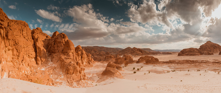 Panorama of Sand and rock desert Sinai, Egypt, Africaの写真素材