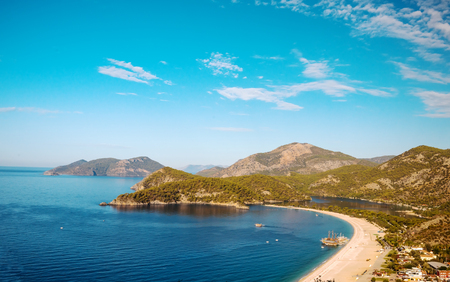 Summer view to Oludeniz lagoon beach landscape Fethiye Turkeyの写真素材