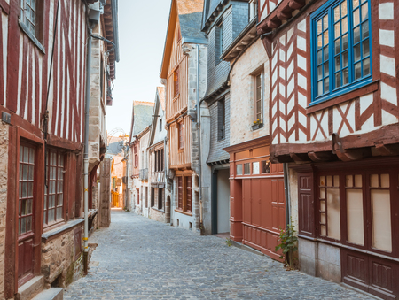 street in old Breton Brittany town Vitre, ille-et-vilaine, France