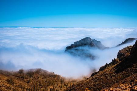 petrified lava flows of Teide volcano Roques de Garcia, Teide National park, Tenerife, Canary islands, Spainの写真素材