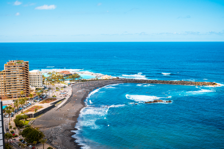 Aerial view to hotel zone and sea Puerto de la Cruz, Tenerifeの写真素材