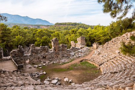 Stone amphitheater in ancient city of Phaselis Faselis . Historical landmark Faselis - city of ancient Lycia, Antalya Turkeyの写真素材