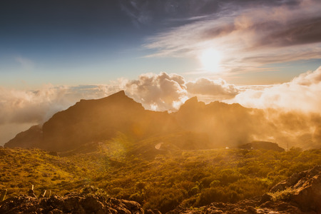 Amazing sunset landscape view to famous Maska canyon in rural park Teno on Tenerife island Spainの写真素材