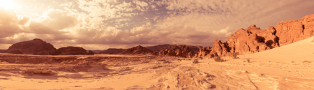 Panorama of Sand and rock desert Sinai, Egypt, Africaの写真素材