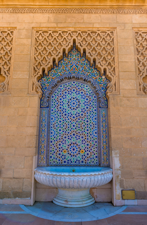 Decorated fountain with mosaic tiles in Rabat Moroccoの写真素材