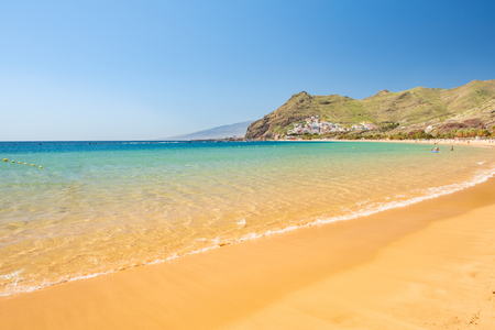 Amazing view of beach las Teresitas with yellow sand. Location: Santa Cruz de Tenerife, Tenerife, Canary Islands.の写真素材
