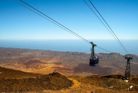 Mount Teide Cable car going up to volcanoの写真素材