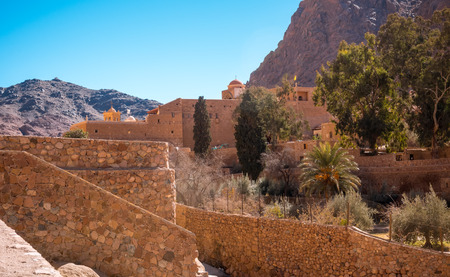 Church and monastery in Saint Catherine next to Moses mountain Egypt, Sinai. Famous place for Christianity Orthodoxy pilgrimsの写真素材