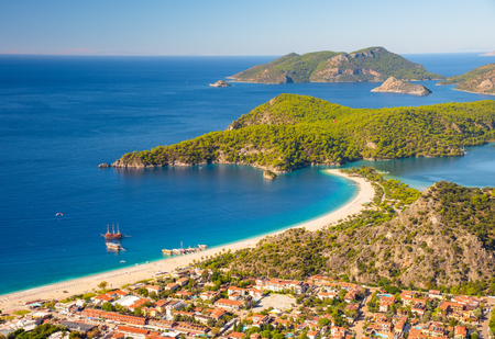 oludeniz lagoon in sea landscape view of beach, Turkeyの写真素材