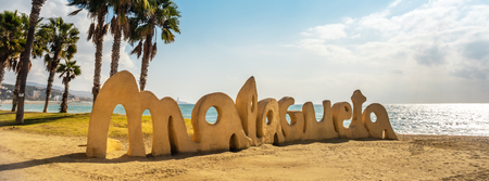 Malagueta word at Malaga beach Costa del Sol tourist resort Spainの写真素材