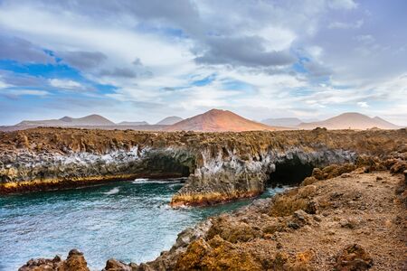 Los Hervideros lava caves in Lanzarote island, popular touristic attraction, Canary islands, Spainの写真素材