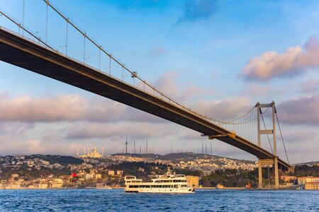 Bosphorus Sultan Mehmet Bridge in Istanbul at sunset. Turkeyの写真素材