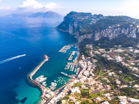 Aerial drone view of Capri island. Sunny summer day. Italy landscapeの写真素材