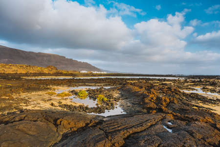 Incredible low tide coastside of Atlantic Ocean Lanzarote Canary Islands Spainの写真素材