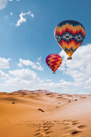 Desert and hot air balloon Landscape at Sunriseの写真素材