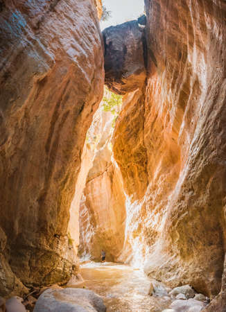 Tourist in Avakas canyon, Cyprusの写真素材