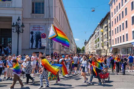 Participants at the annual Christopher street day (CSD) parade at the old town of Munichのeditorial素材