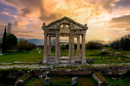 Famous Tetrapylon Gate in Aphrodisias ancient city. Archaeological and historical sites of modern Turkeyの写真素材