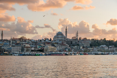 Istanbul Hagia Sophia mosque with city panorama and Golden Horn.の写真素材