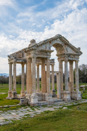 Famous Tetrapylon Gate in Aphrodisias ancient city. Archaeological and historical sites of modern Turkeyの写真素材