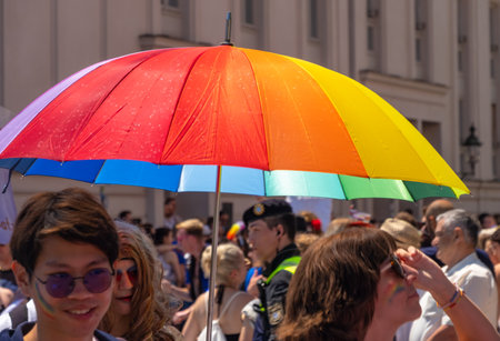 Munich, Germany - 16 July 2022: participants at the annual Christopher street day CSD parade at the old town of Munichのeditorial素材