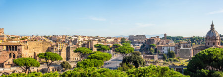 Forum Romanum and Coliseum view from the Capitoline Hill in Italy, Rome. Travel worldの写真素材