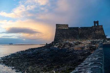 Historic Castillo de San Gabriel with Cannons at Arrecife Lanzaroteの写真素材