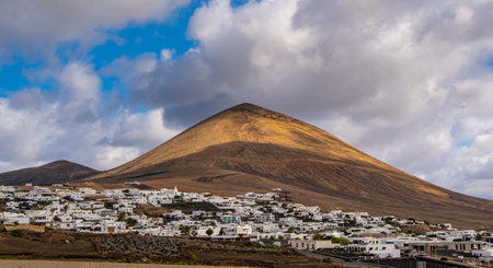 Volcanic Landscape and Village View on Lanzarote islandの写真素材